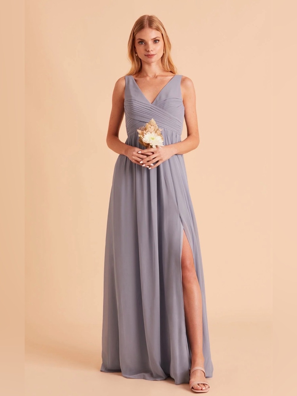 V-Neck Chiffon Maxi Dress in Dusty Blue